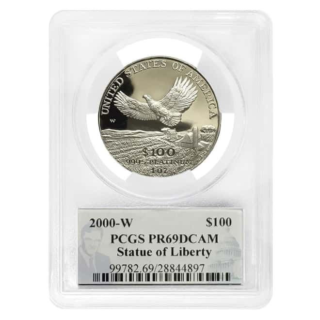 2000 W 1 oz $100 Platinum American Eagle Proof Coin PCGS PF 69 DCAM (Philip Diehl Sign Label)