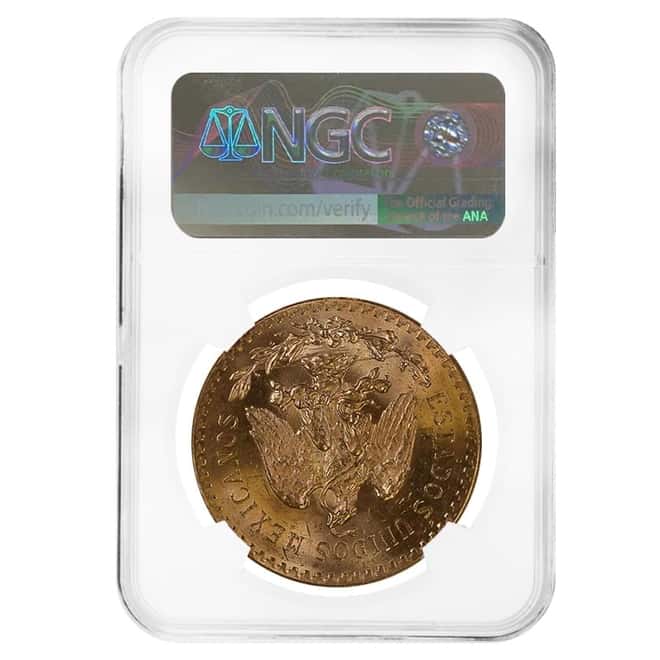 1943 Mexico 50 Pesos Gold Coin NGC MS 65