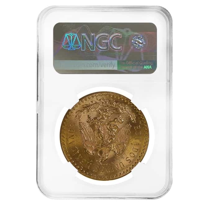 1929 Mexico 50 Pesos Gold Coin NGC MS 64