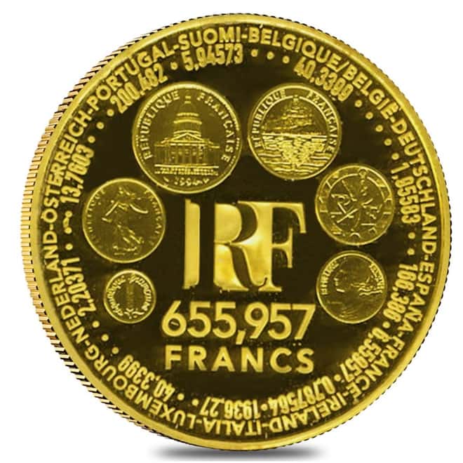 1999 France 1 oz Proof Gold 655,957 Francs Euro Conversion Coin