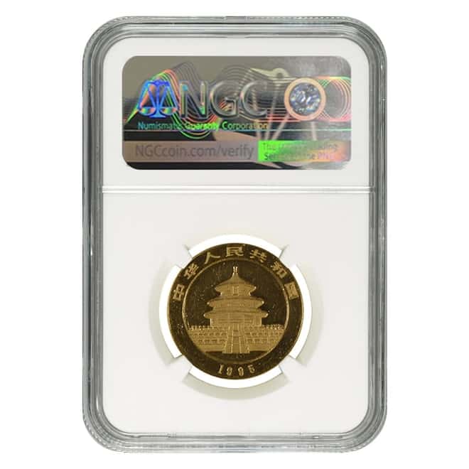 1995 1/2 oz Chinese Gold Panda 50 Yuan Small Date NGC MS 62