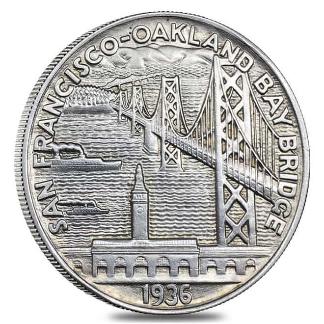 1936-S San Francisco-Oakland Bay Bridge Half Dollar 90% Silver Commem Avg Circ