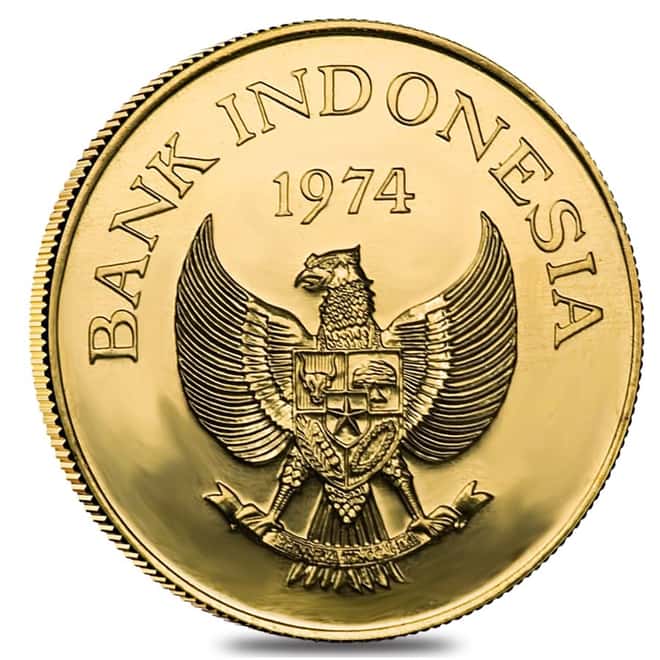 1974 Indonesia 100,000 Rupiah Komodo Dragon Gold Coin AGW .967 oz BU
