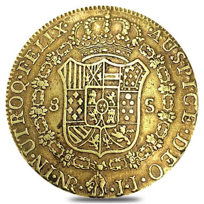 1797 JJ Colombia 8 Escudos Gold Coin AGW .7614 oz XF