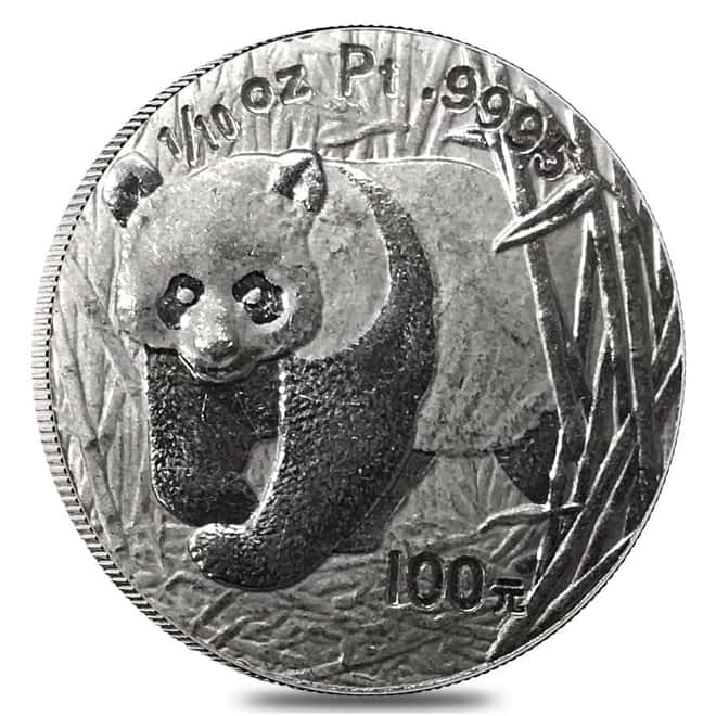 2002 1/10 oz Platinum Chinese Panda 100 Yuan 20th Anniv Commemorative (Scruffy)