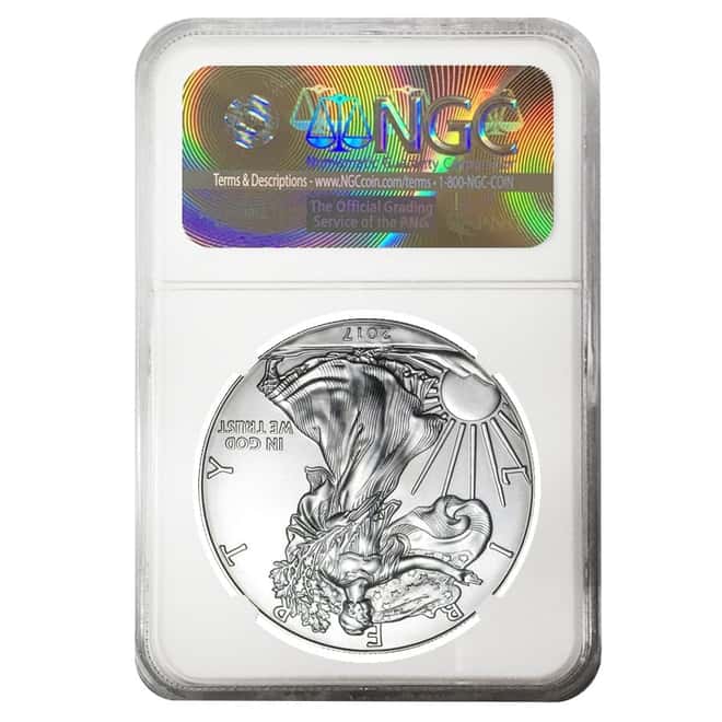 2017 1 oz Silver American Eagle NGC MS 69 ER Mint Error (Reverse Struck Thru) #2