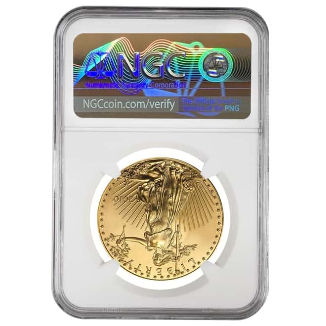 2010 1 oz $50 Gold American Eagle NGC MS 69 Mint Error (Rev Struck Thru)
