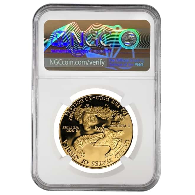 1987 W 1 oz $50 Proof Gold American Eagle NGC PF 69 UCAM Mint Error (Obv Struck Thru)