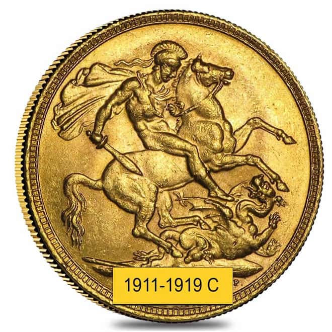 1911-1919-C Canada Gold Sovereign George V AU/BU