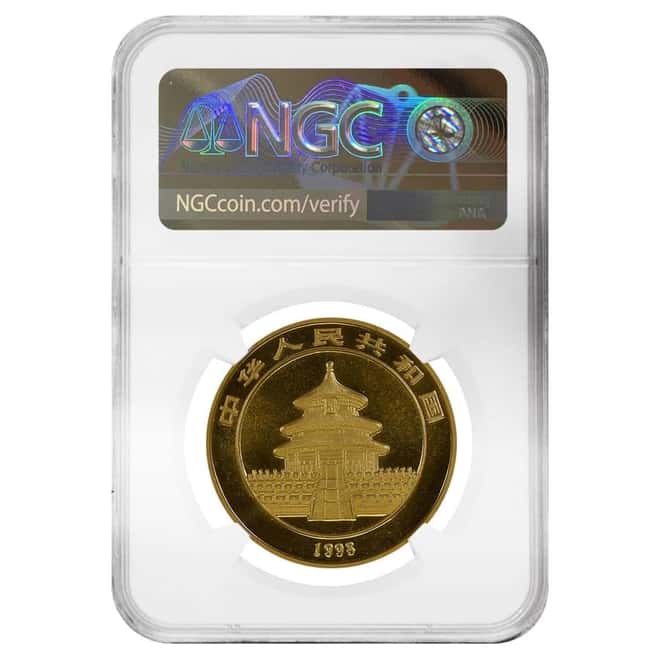 1998 1 oz Chinese Gold Panda 100 Yuan Small Date NGC MS 67
