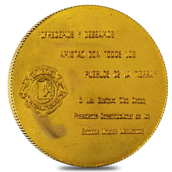 1968 Mexico Lions Club Olympic Gold Medal AGW 1.2057 oz (Scruffy)