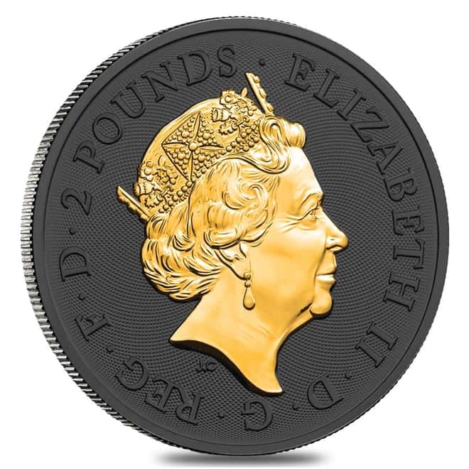 2019 Great Britain 1 oz Silver Year of the Pig Coin .999 Fine Black Ruthenium 24K Gold Edition (w/Box & COA)