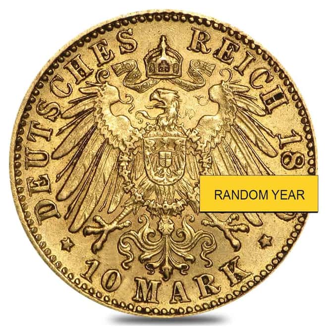 Germany 10 Marks Gold Coin Avg Circ AGW .1152 oz (Random Year/Design)