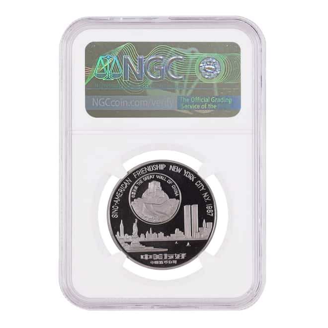1987 1 oz Chinese Platinum Panda Sino-American Friendship Medal - New York NGC PF 68 UCAM