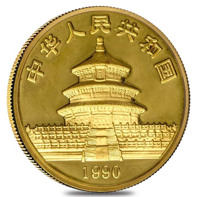1990 1/4 oz Chinese Gold Panda 25 Yuan Large Date BU (Sealed)