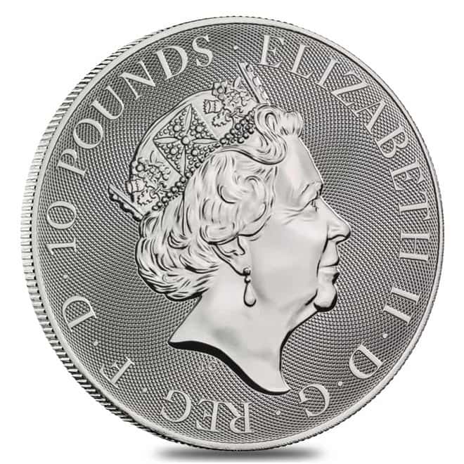 2019 Great Britain 10 oz Silver Queen's Beasts (Black Bull) Coin .9999 Fine BU In Cap