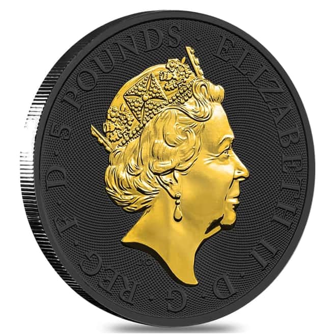 2019 Great Britain 2 oz Silver Queen's Beasts (Yale) Coin .9999 Fine Black Ruthenium 24K Gold Edition (w/Box & COA)