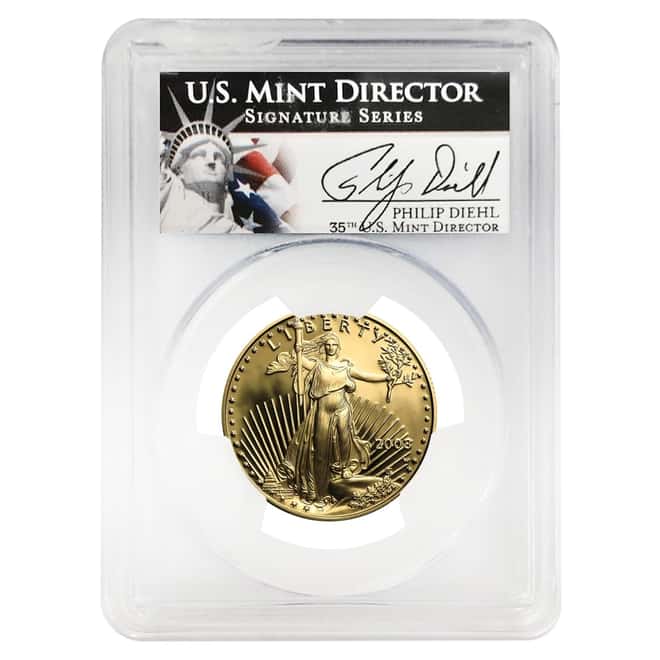 2003 W 1/2 oz $25 Proof Gold American Eagle PCGS PF 70 DCAM (Philip Diehl Sign Label)