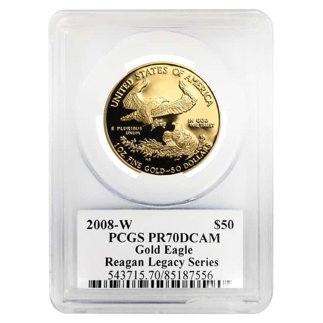 2008 W 1 oz $50 Proof Gold American Eagle PCGS PF 70 DCAM - Reagan Legacy Series