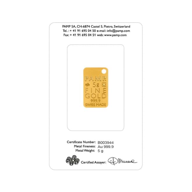 5 gram Gold Bar PAMP Suisse Chantilly Lace .9999 Fine (In Assay)