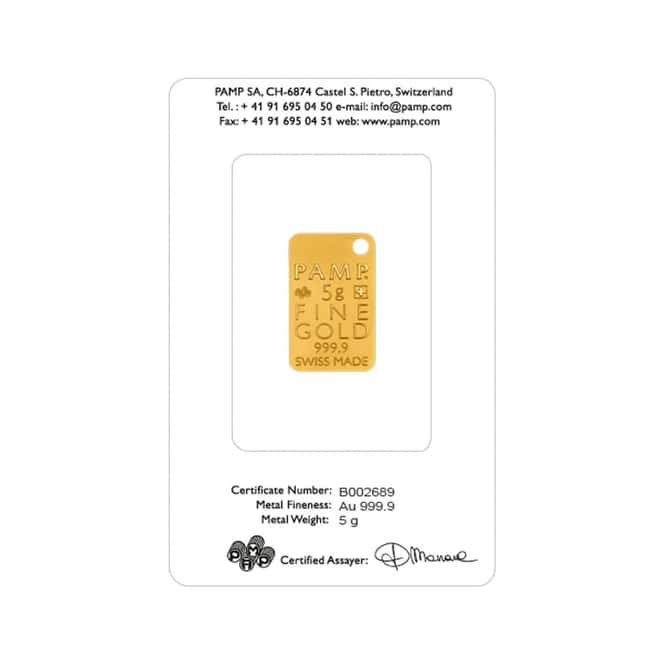 5 gram Gold Bar PAMP Suisse Valenciennes Lace .9999 Fine (In Assay)