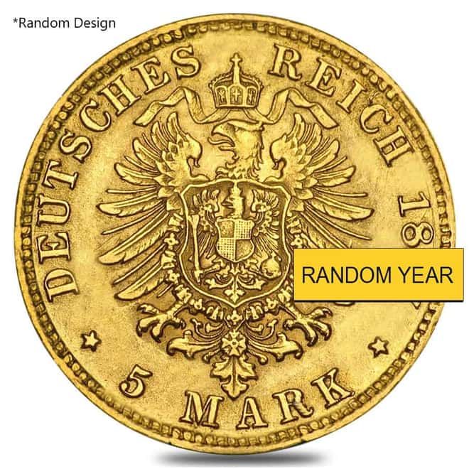 Germany 5 Marks Gold Coin Avg Circ AGW .0576 oz (Random Year/Design)