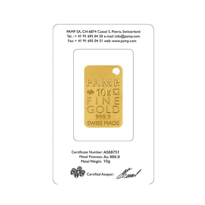 10 gram Gold Bar PAMP Suisse Zebra Skin .9999 Fine (In Assay)