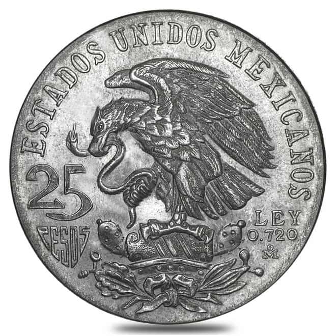 1968 Mexico 25 Pesos Olympics Silver Coin Avg Circ ASW .5209 oz