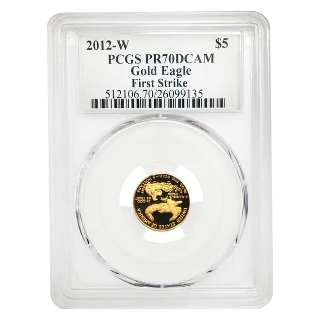 2012 W 1/10 oz $5 Proof Gold American Eagle PCGS PF 70 DCAM FS (John Mercanti Sign Label)