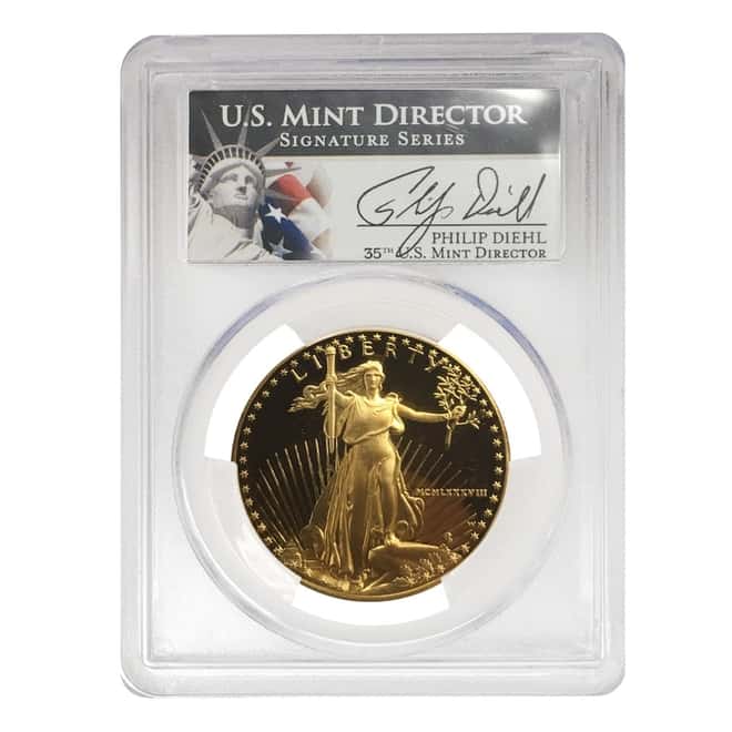 1 oz $50 Proof Gold American Eagle PCGS PF 69 DCAM (Philip Diehl Sign Label, Random Year)