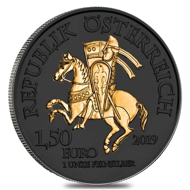 2019 1 oz Austrian Silver Wiener Neustadt Vienna Coin Black Ruthenium 24K Gold Edition (w/Box & COA) - 825th Anniversary of the Austrian Mint