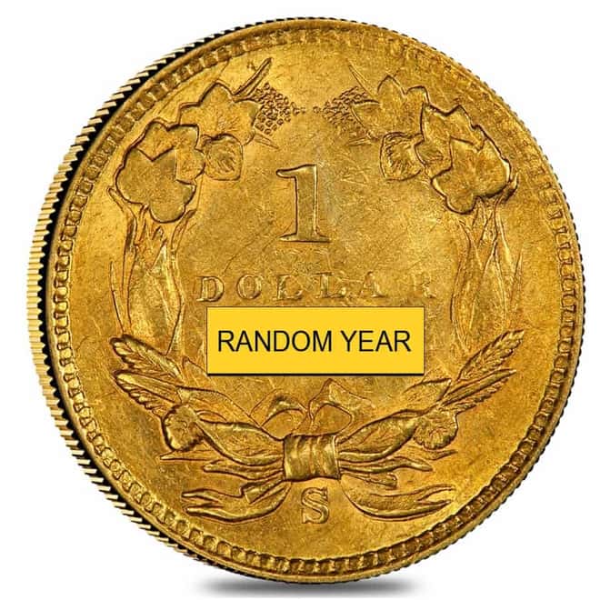 $1 Gold Indian Princess Head Type 3 - Almost Uncirculated AU (Random Year, 1856-1889) 