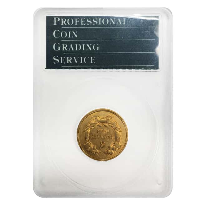 1856 $3 Gold Indian Princess Head PCGS XF 45 (Rattler Holder)