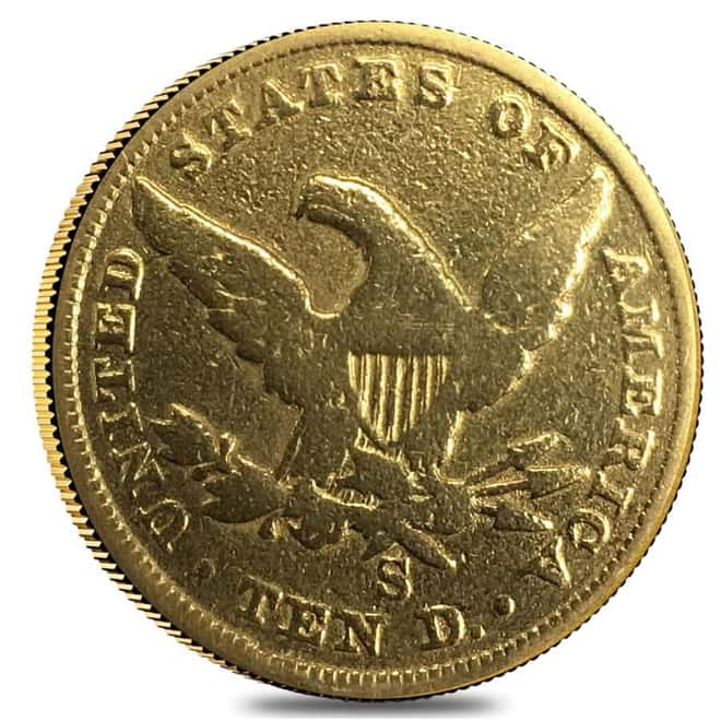 1862 S $10 Liberty Head Gold Eagle Coin - Ex Jewelry