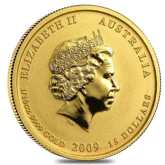 2009 1/10 oz Colorized Gold Lunar Year of The Ox BU Australia Perth Mint In Cap