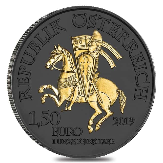 2019 1 oz Austrian Silver Leopold V Coin Black Ruthenium 24K Gold Edition (w/Box & COA) - 825th Anniversary of the Austrian Mint