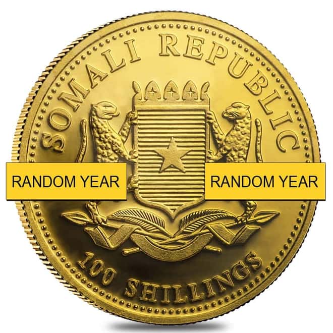 1/10 oz Somalia African Elephant Gold Coin BU/Proof (Random Year)