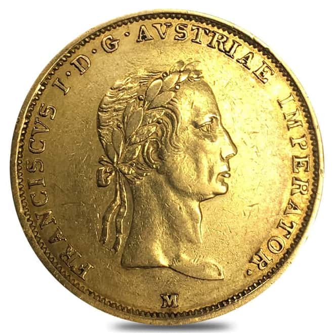 1835 M Italian States 1 Sovrano Franz I Gold Coin AGW .3278 oz Avg Circ
