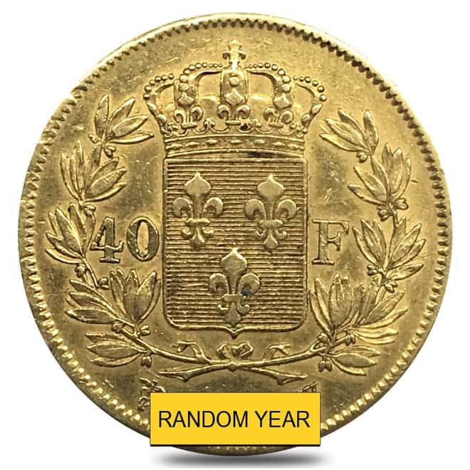 France 40 Francs Louis XVIII Gold Coin AGW .3734 oz Avg Circ (Random Year, 1816-1824)