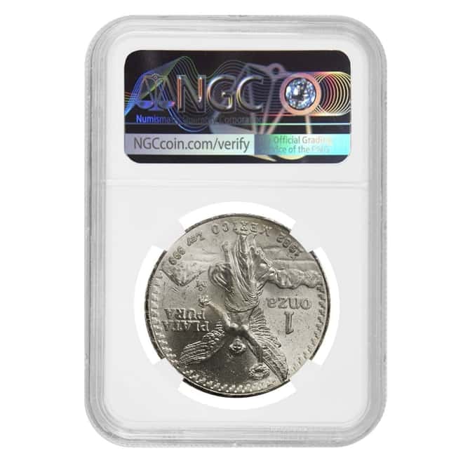 1982 1 oz Silver Mexican Libertad NGC MS 64 Obv Mint Error