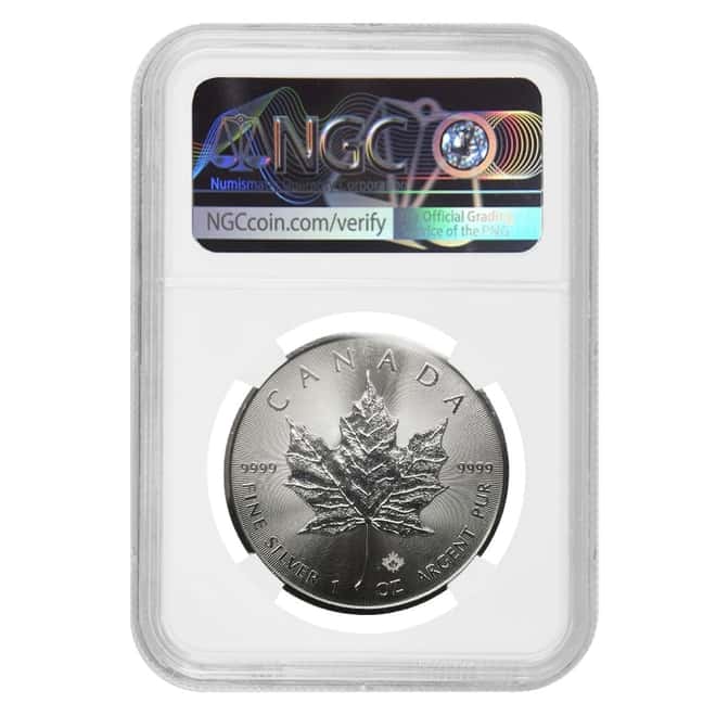 2019 1 oz Canadian Silver Maple Leaf NGC MS 66 Mint Error (Obv Struck Thru)