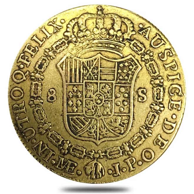 1797 JJ Colombia 8 Escudos Gold Coin AGW .7614 oz XF