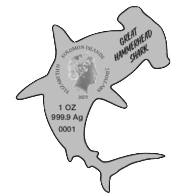 2020 1 oz Silver Great Hammerhead Shark Solomon Islands $2 Coin .9999 Fine (In Cap)