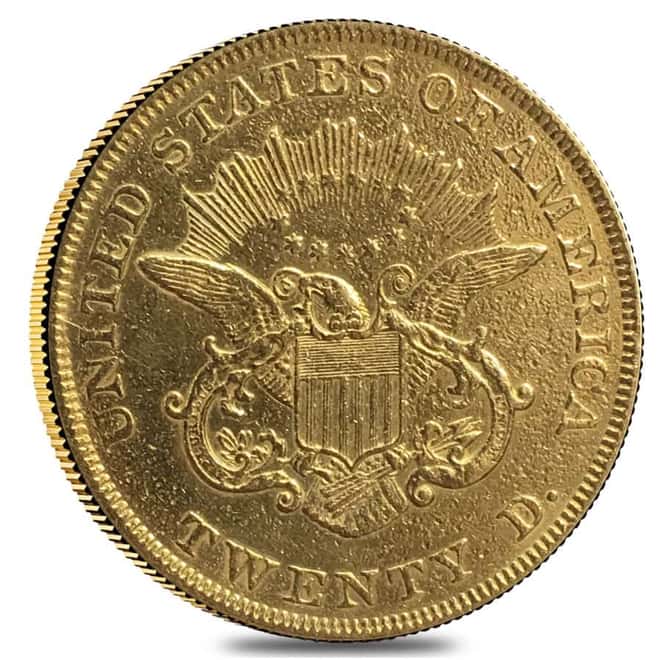 1853 $20 Liberty Head Double Eagle Gold Coin Cleaned