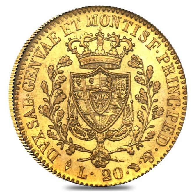 Italian States Sardinia Gold 20 Lire Charles Felix AGW 0.1866 oz Avg Circ (Random Year, 1821-1831)