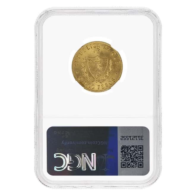 1915 5 Pesos Jose Marti Gold Coin NGC MS 64