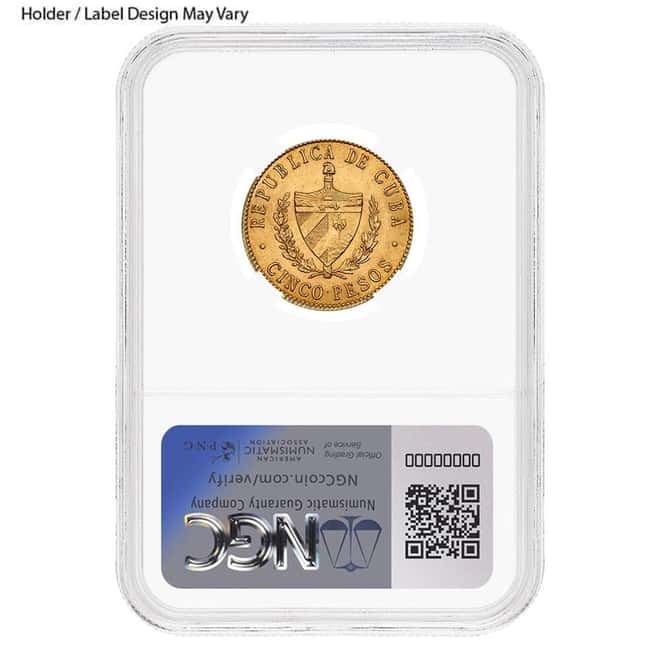 5 Pesos Jose Marti Gold Coin NGC AU 55 (Random Year)