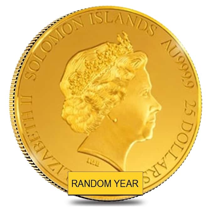 1/4 oz Players Championship Proof Gold Coin Solomon Islands .9999 Fine (Random Year, In Assay)