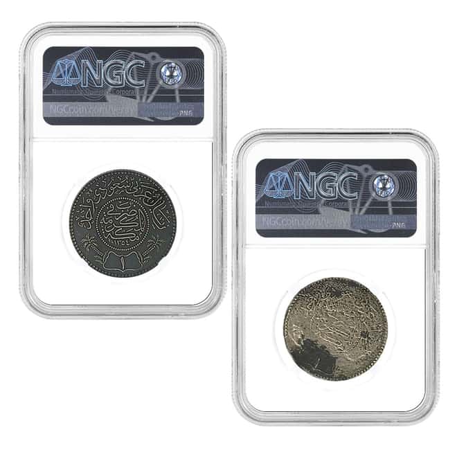 1935 (AH 1354) Saudi Arabia Silver Riyal SS John Barry Shipwreck NGC Genuine (Struck in Philadelphia)