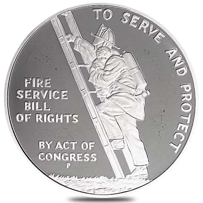 1992 US Mint 1 oz Ben Franklin Firefighters Proof Silver Medal .999 Fine (w/Box & COA)